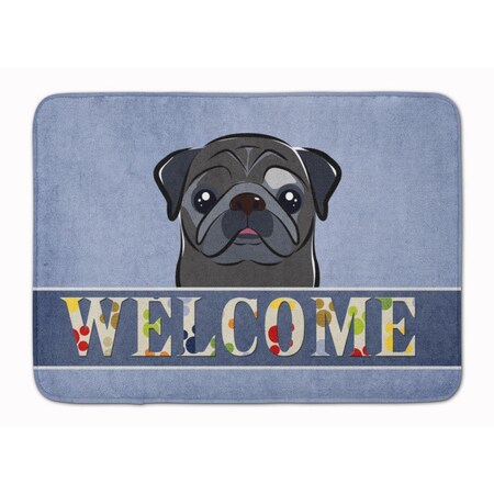 Carolines Treasures Black Pug Welcome Machine Washable Memory Foam Mat BB1449RUG